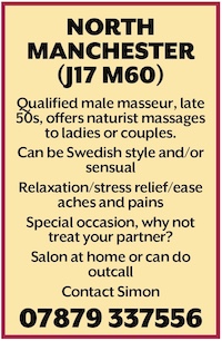 North Manchester naturist massage M60 J17 male masseur ladies couples 2